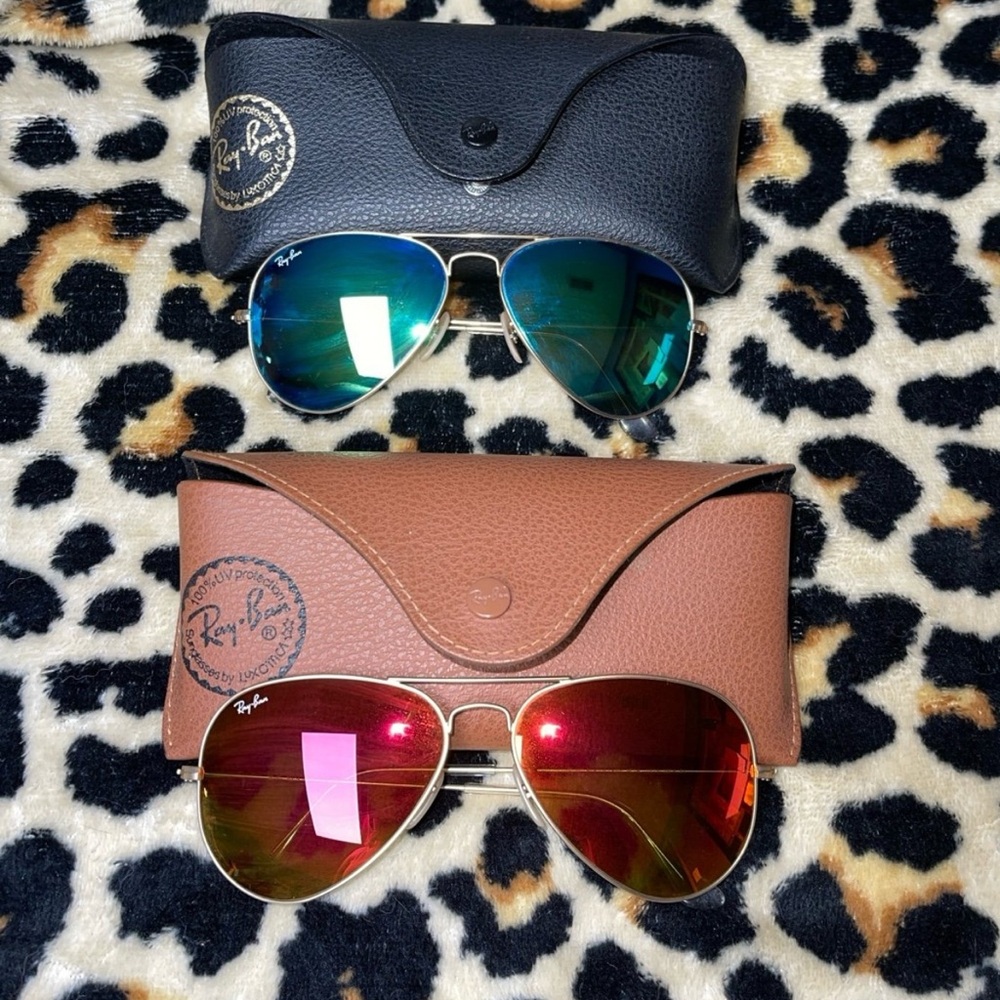 EUC Ray-Ban Aviator Sunglasses with Blue and Red Lenses